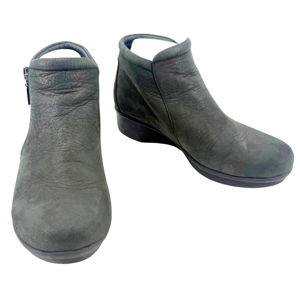 Dansko Lee Nubuck Leather Wedge Ankle Boots Women 8.5/39 Black Side Zip Booties